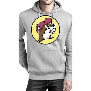 Buc-Ees Cartoon Logo Hoodie Men's Unisex Cotton Polyester Heather Gray sz S